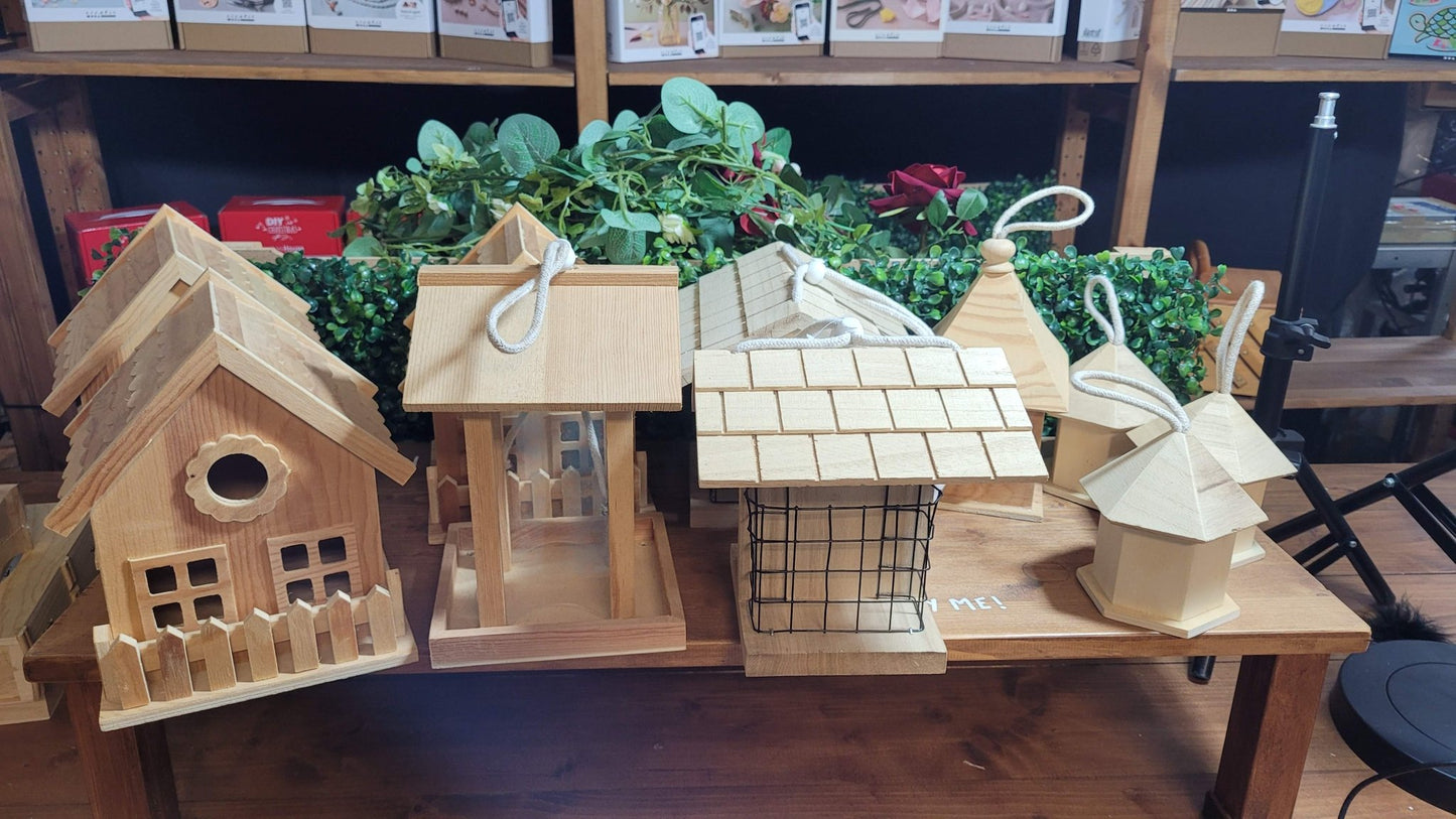 10 x Wooden Bird Houses Feeding Table Garden Hanging Decoration CLEARANCE HALF PRICE - Home - Crafts