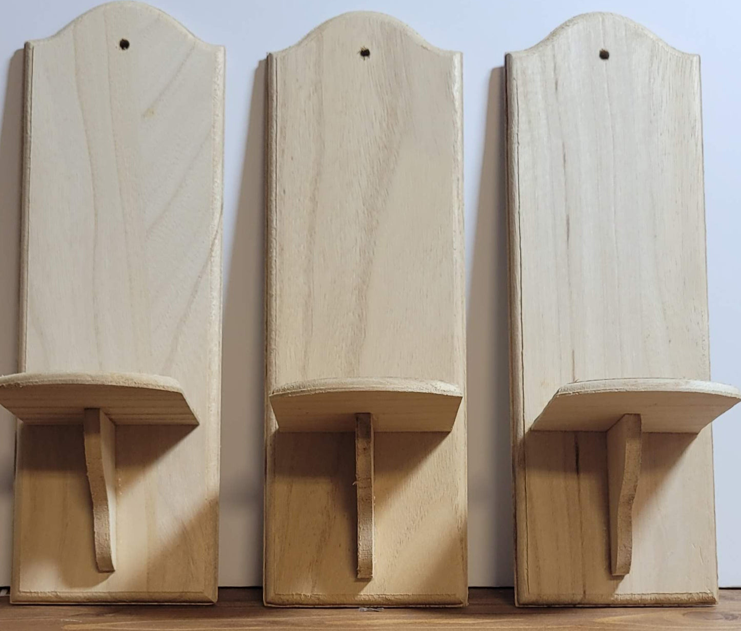 Wooden Plain Unfinished Candle Holder Wall Mounted x 3 - Home-CraftsWooden Plain Unfinished Candle Holder Wall Mounted x 3