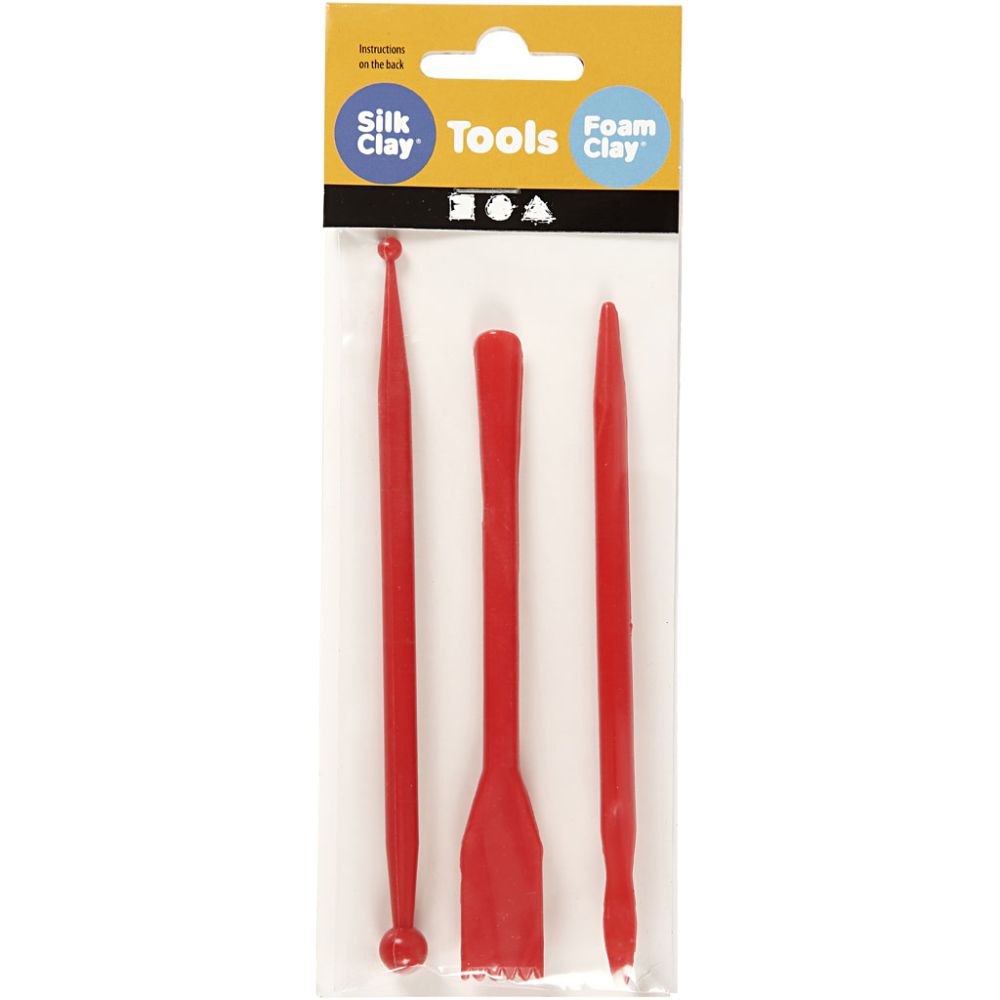 3 Assorted Plastic Modelling Tools Set For Shaping Clay Compounds 14 cm Red - Home-Crafts
