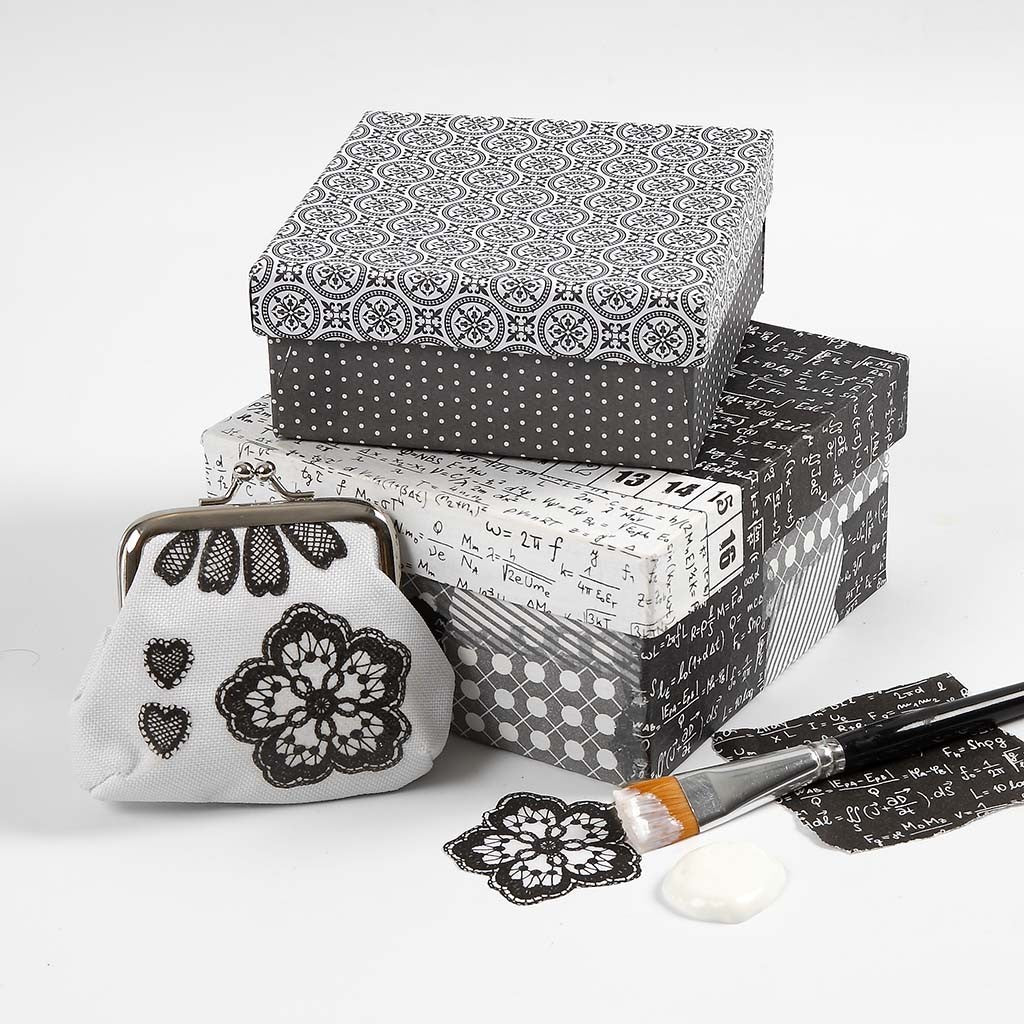 3 Square Shaped Boxes Craft Storage Brown Paper Mache Create Decorate Hand Made - Home - Crafts