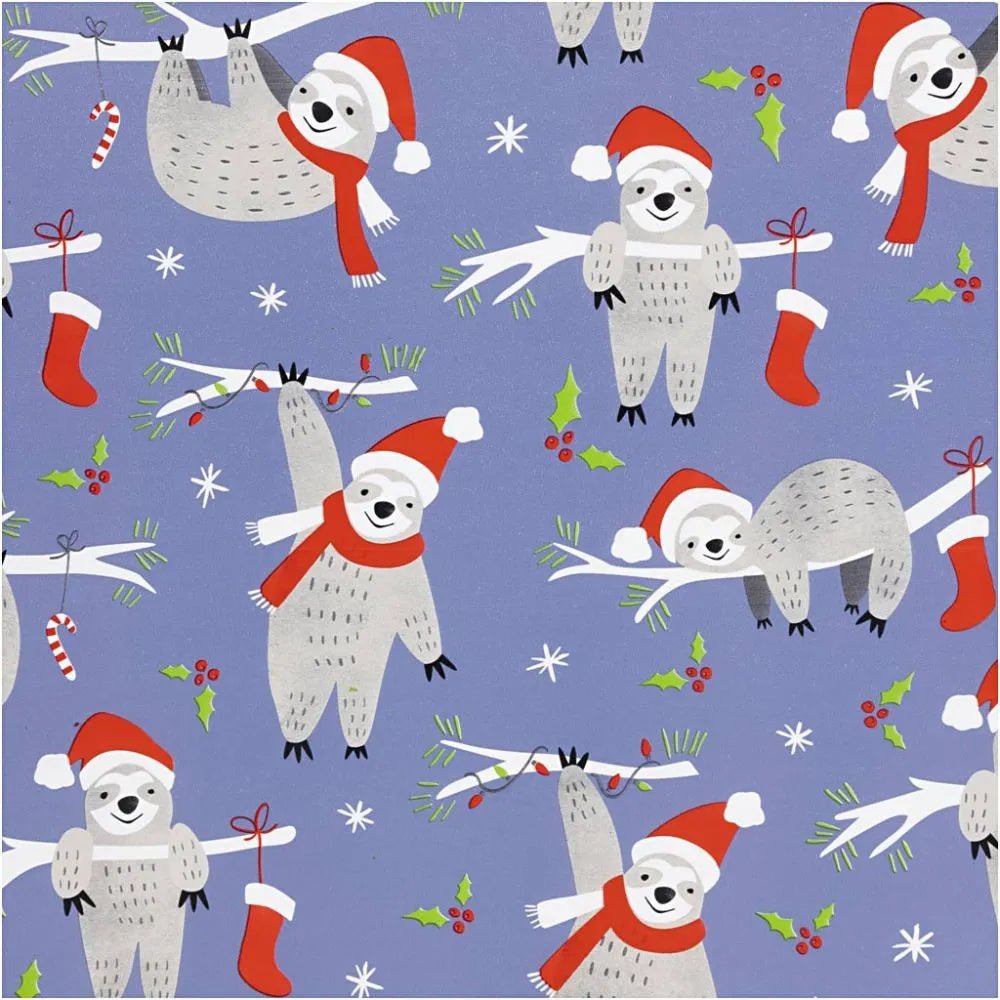 5M Sloth Christmas Hat Gift Wraps High-Quality Wrapping Paper