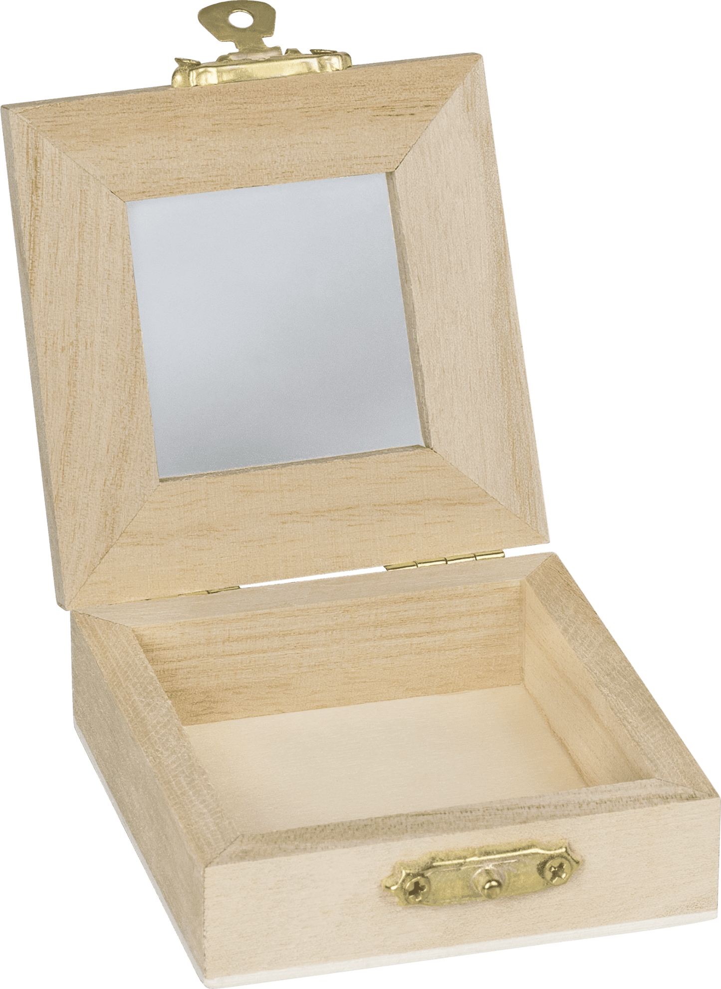 6cm & 7cm Natural Wooden Glass Pane Box Hinged Lid and Lock Single Compartment Craft Jewellery Box