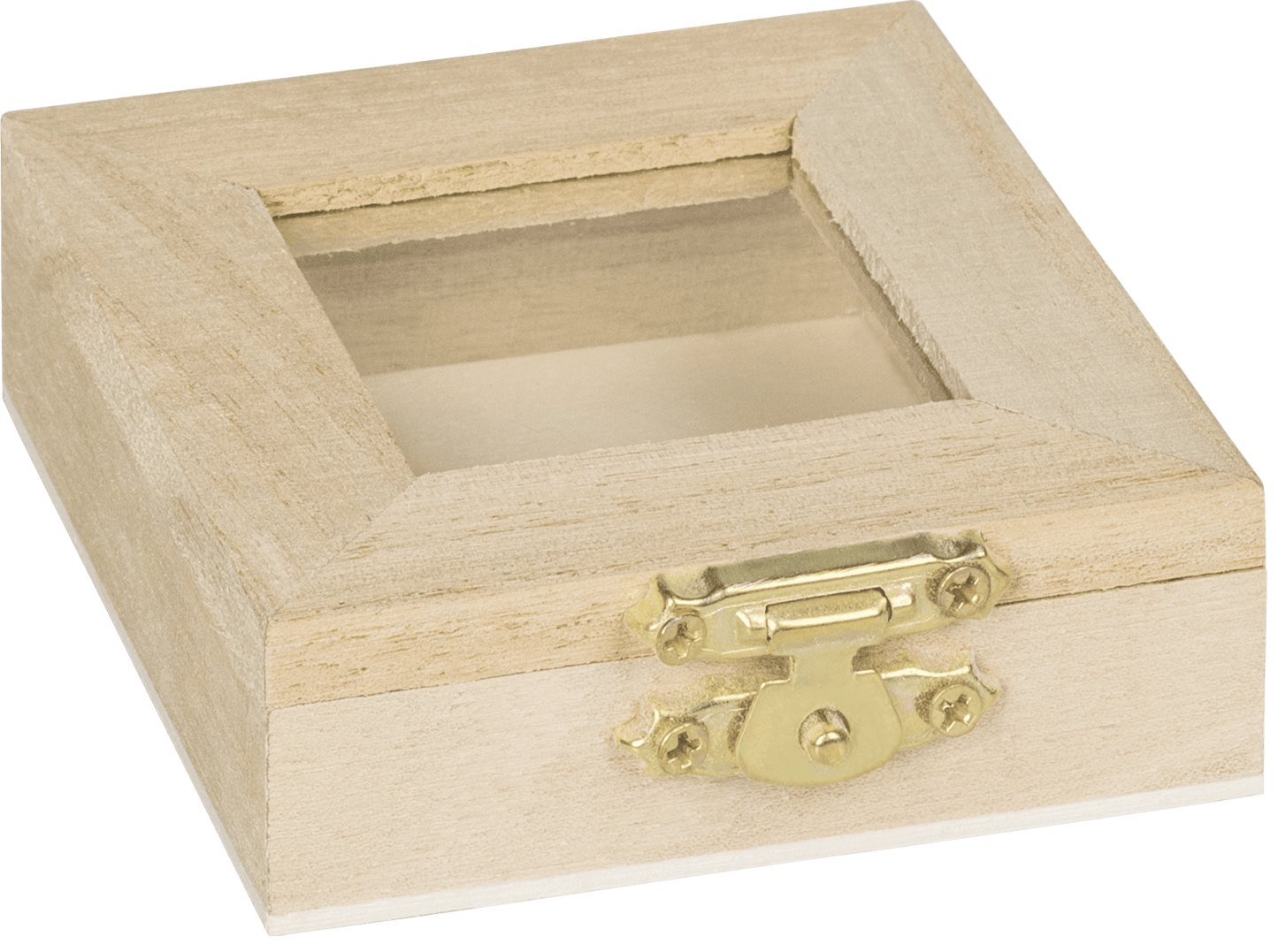 6cm & 7cm Natural Wooden Glass Pane Box Hinged Lid and Lock Single Compartment Craft Jewellery Box