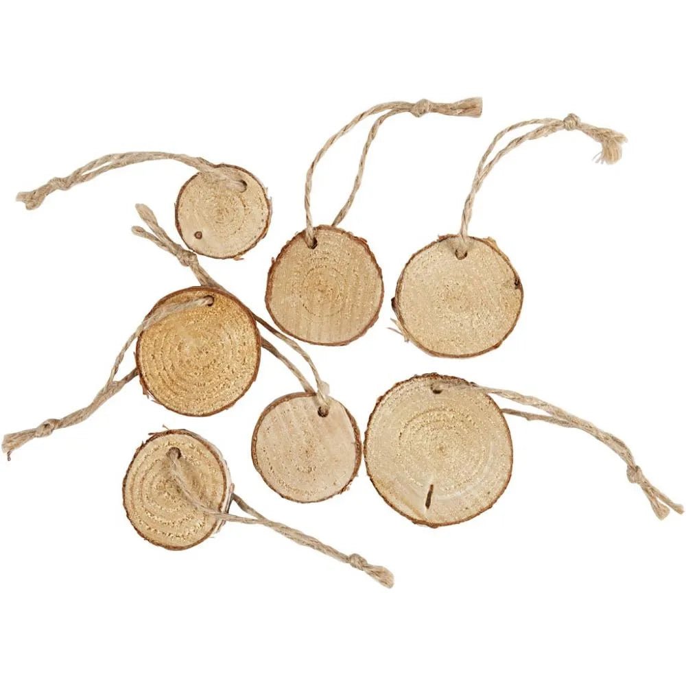 7 x Wooden Holed Discs 35-45mm 7mm Christmas Crafts Holiday Decorations