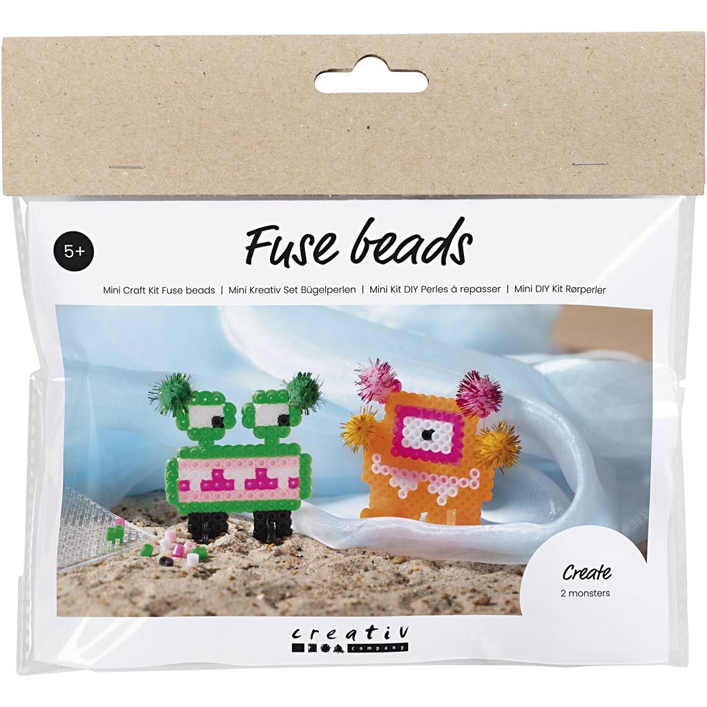 All - in - One 3D Monster Fuse Bead Kit for Kids - Create Stand - Up Figures with Pom - Poms & Pegboards - Home - Crafts
