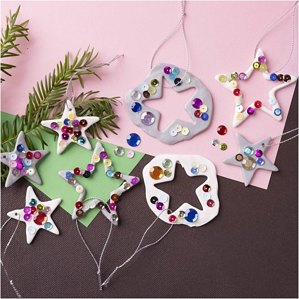 All - in - One Christmas Star Craft Kit for Kids - Create 8 Glittery Clay Ornaments with Sequins & Rhinestones - Home - Crafts