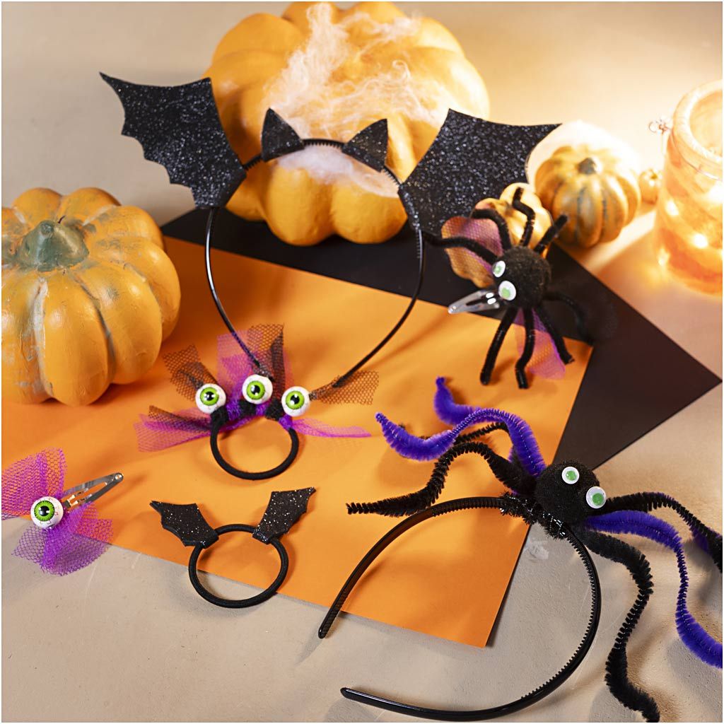 All - in - One Halloween Hair Accessory Kit for Kids - Make Spider & Bat Headbands with Glitter Foam - Home - Crafts