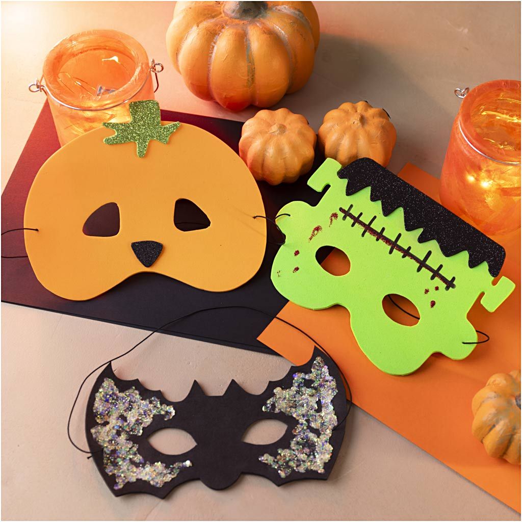 All - in - One Halloween Mask Making Kit for Kids - Create 3 DIY Masks with Glitter Clay & EVA Foam - Home - Crafts