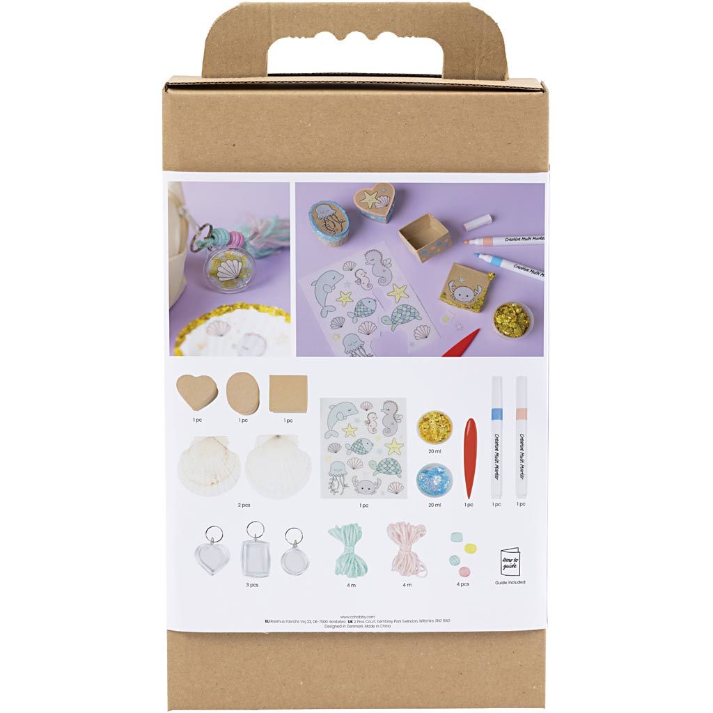 All - in - One Ocean Theme Craft Kit for Kids - Create Shells, Boxes & Key Rings with Glitter Clay & Markers - Home - Crafts