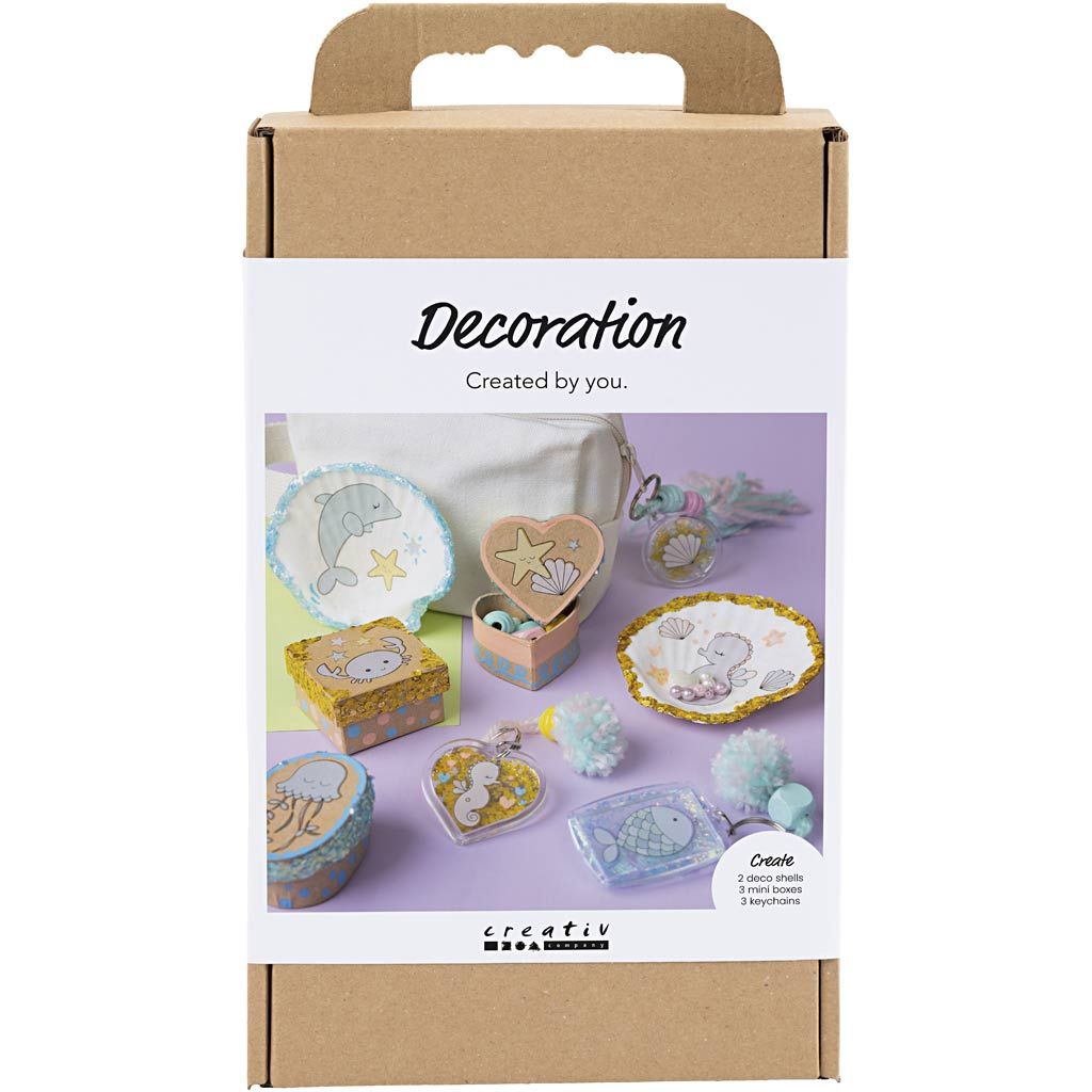 All - in - One Ocean Theme Craft Kit for Kids - Create Shells, Boxes & Key Rings with Glitter Clay & Markers - Home - Crafts