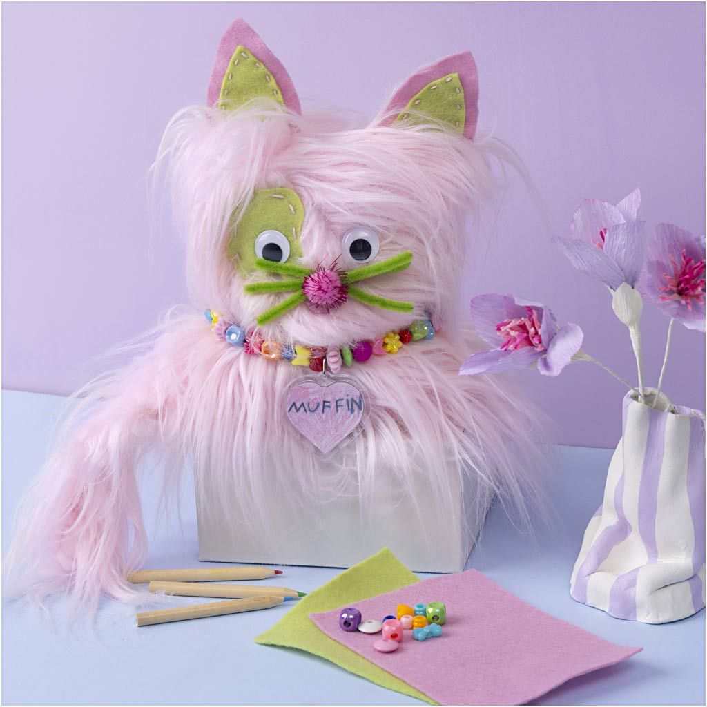All - in - One Plush Cat Sewing Kit for Kids - Create an Adorable Stuffed Animal with Fake Fur & Googly Eyes - Home - Crafts