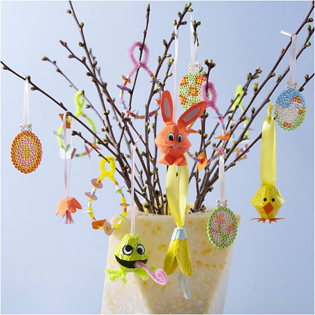 All - in - One Spring Decorations Craft Kit - Create 25 Pastel Easter Eggs & Flowers with Fuse Beads & Pipe Cleaners - Home - Crafts