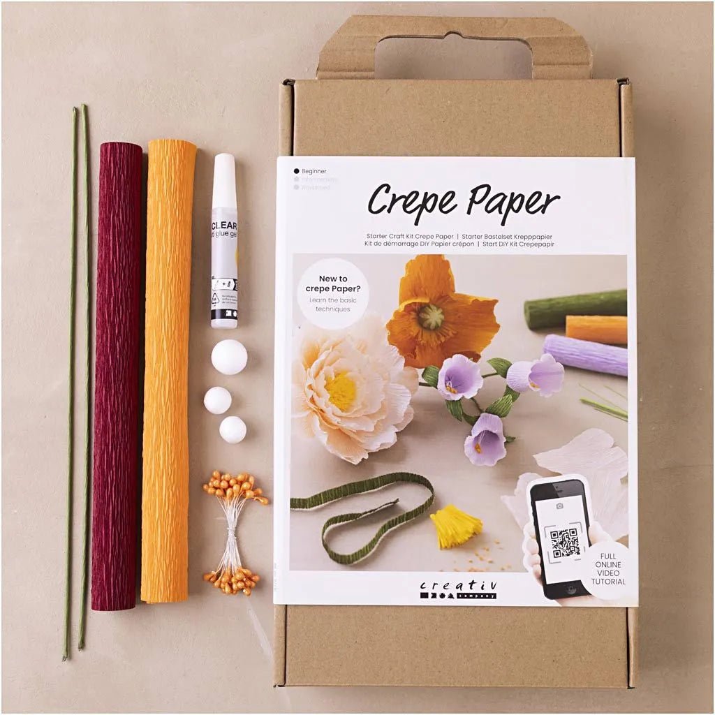 Assorted Colours Crepe Paper Flowers in Clay Mini Craft Kit All Materials & Instructions