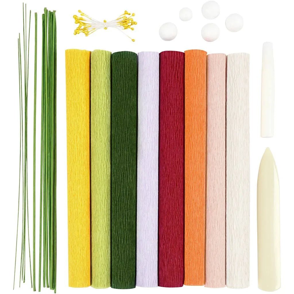 Assorted Colours Crepe Paper Flowers in Clay Mini Craft Kit All Materials & Instructions