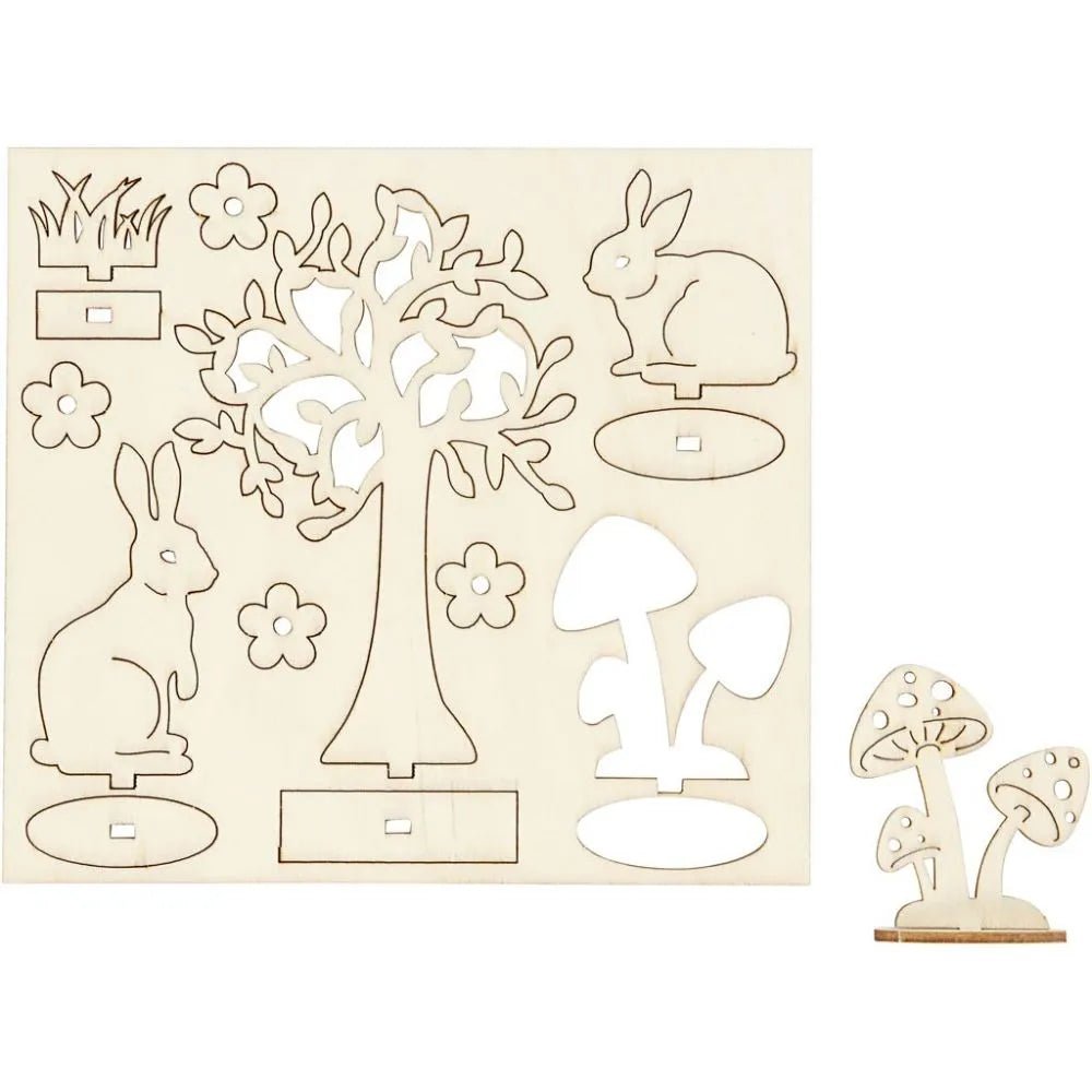 Bunny Mushroom Garden Plywood Self Assembly Figures With Foot 15.5cmx17.5cm Decoration Craft