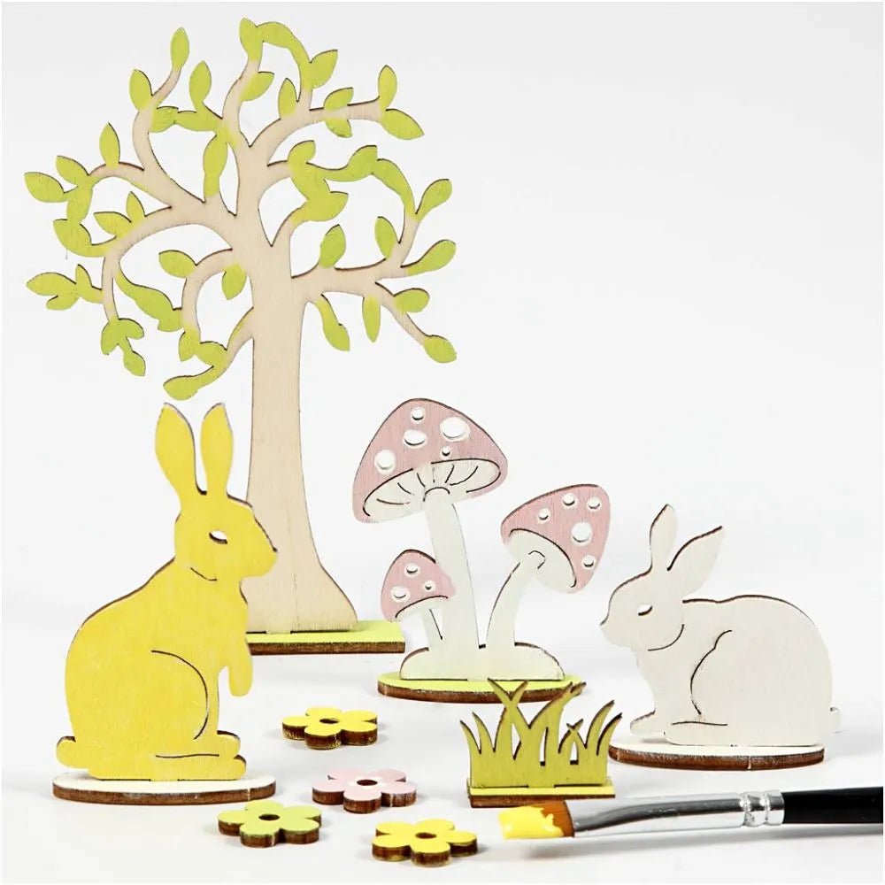Bunny Mushroom Garden Plywood Self Assembly Figures With Foot 15.5cmx17.5cm Decoration Craft