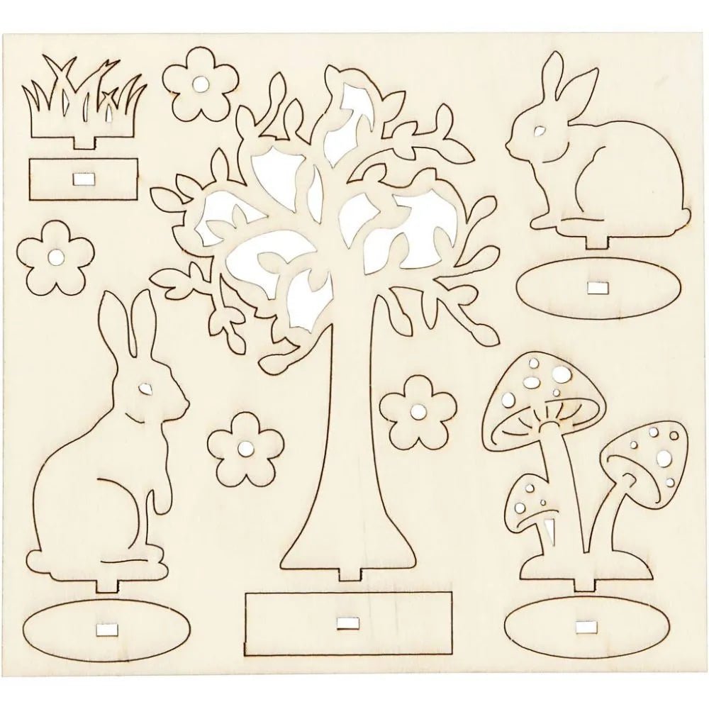 Bunny Mushroom Garden Plywood Self Assembly Figures With Foot 15.5cmx17.5cm Decoration Craft