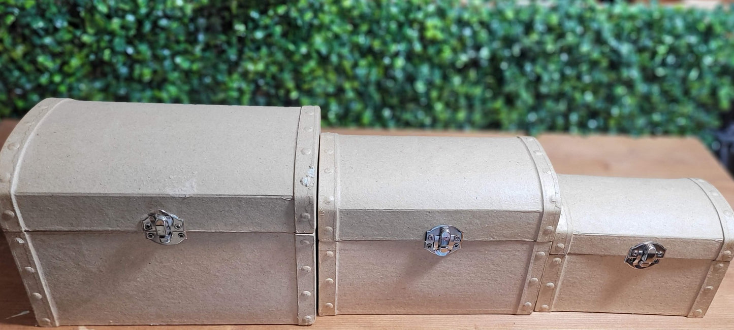 Cardboard Paper Mache Chest Boxes With Silver Latch Set Of 3 - Home - Crafts