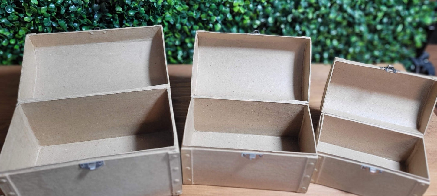 Cardboard Paper Mache Chest Boxes With Silver Latch Set Of 3 - Home - Crafts