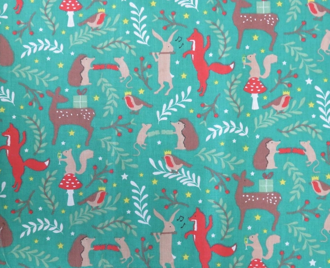 Christmas Sally Forest Party Polycotton Floral Fabric - Green