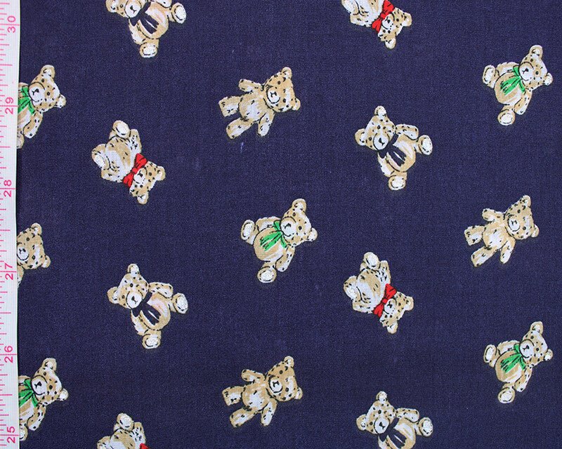 Christmas Sally Teddy Polycotton Floral Fabric - Navy