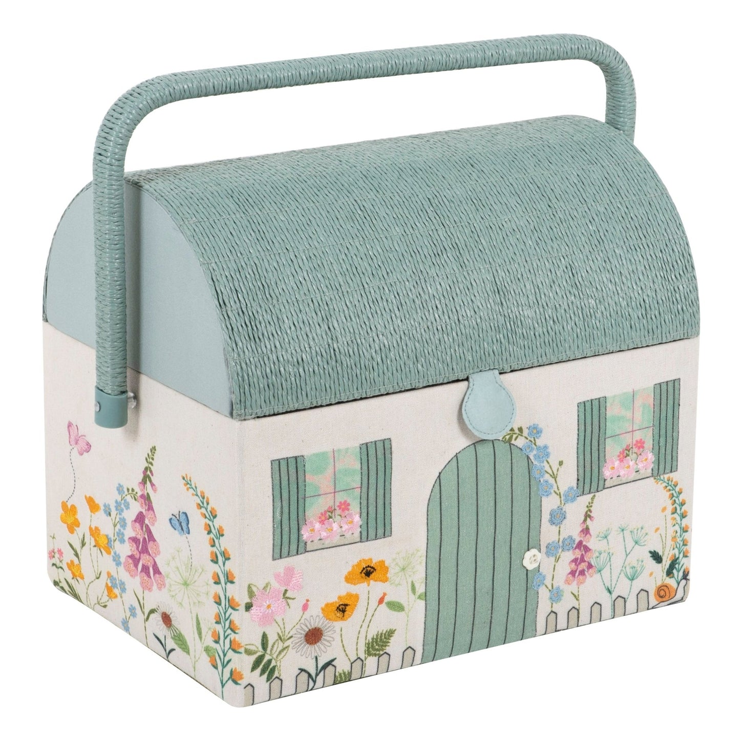 Country Cottage Sewing Box - Embroidered Design with Wicker Roof & Handle - Home - Crafts
