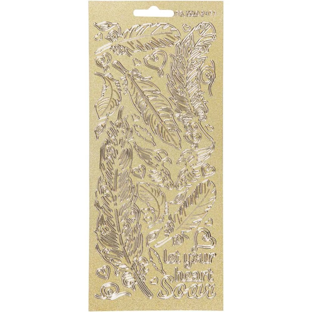 Gold Perlemor Guld Self Adhesive Feathers Peel Off Stickers Sheet Decor Crafts 10x23cm