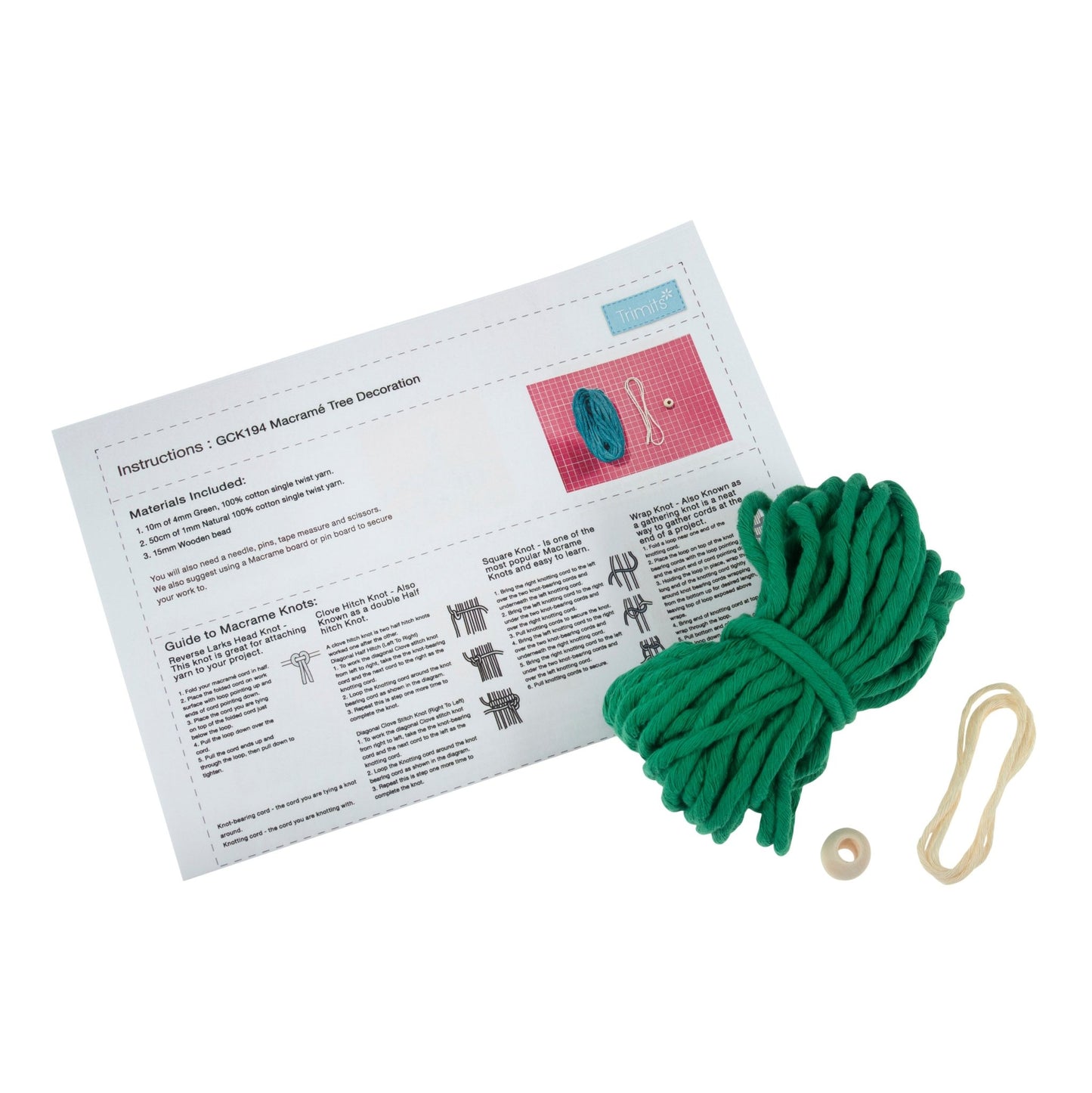 Green Tree Ornament Begginers Macramé Kit - All Materials & Instructions Included