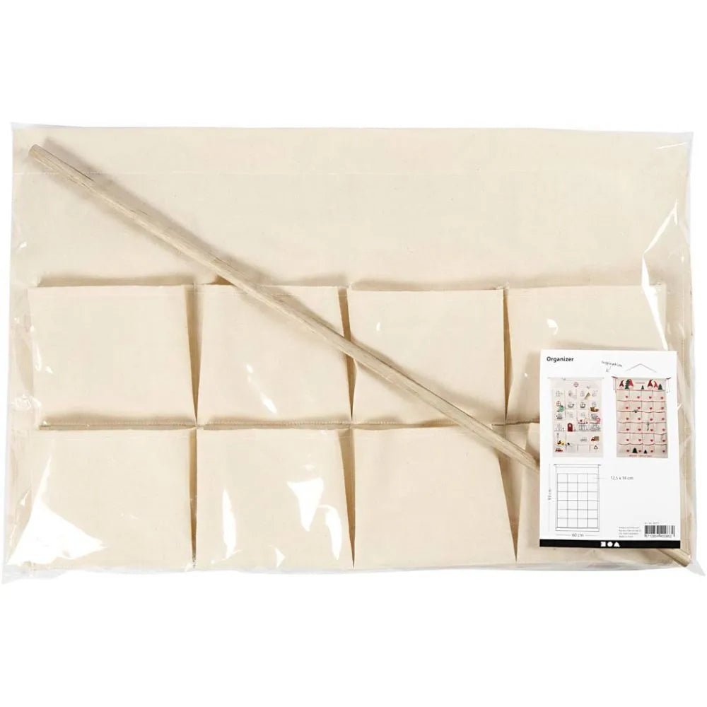 Hanging Canvas Organiser Natural White Pockets Christmas Filler Advent