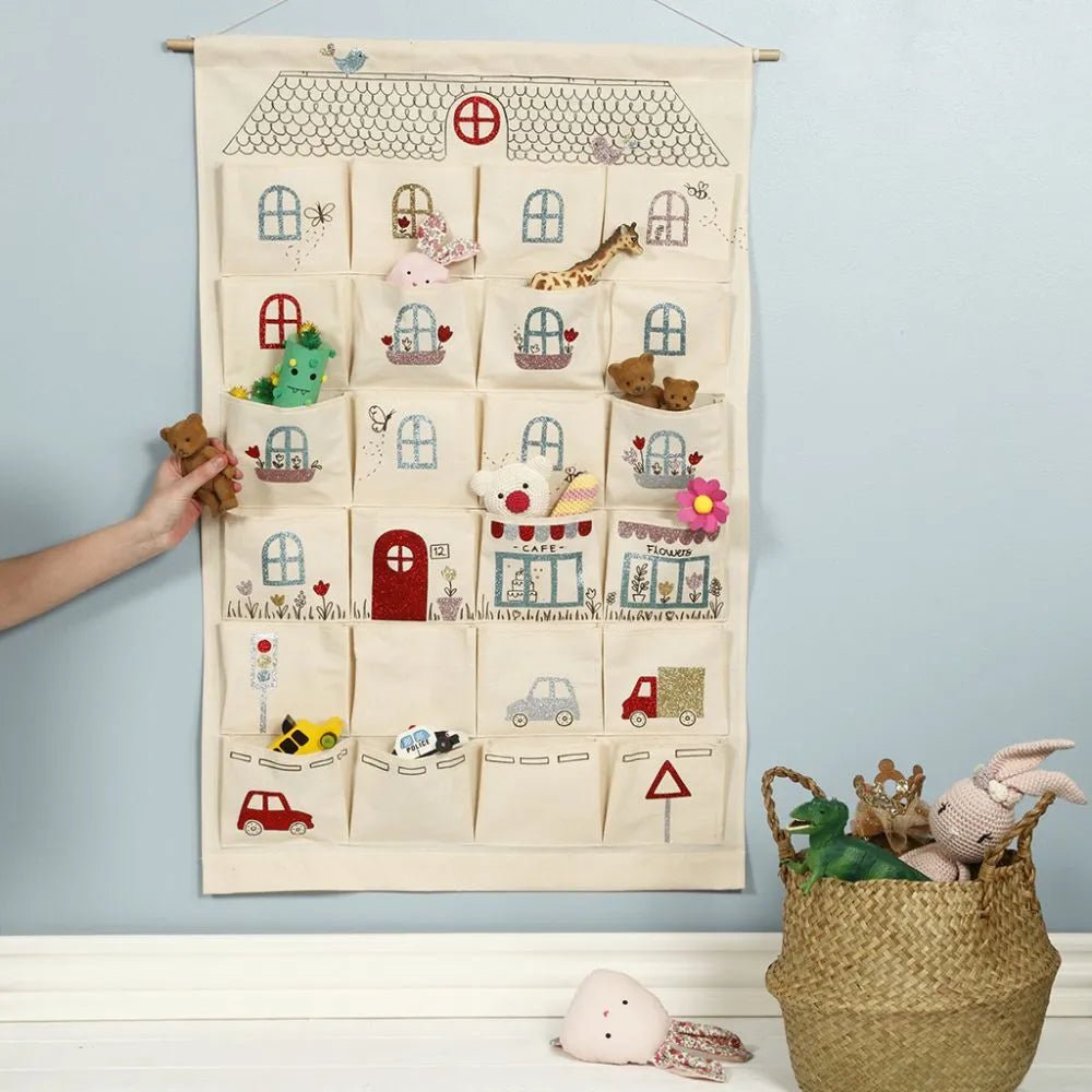 Hanging Canvas Organiser Natural White Pockets Christmas Filler Advent