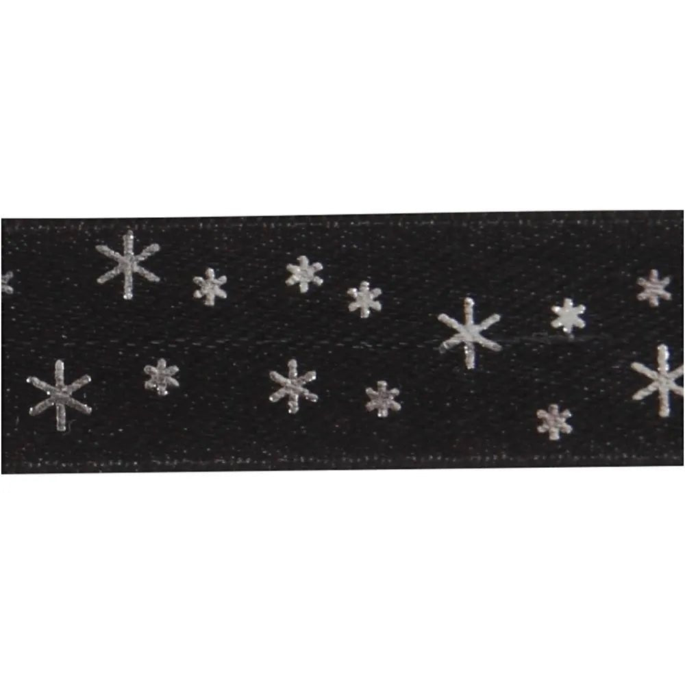 Instant Bow Maker Black Silver Stars Printed Ribbon For Christmas Gift Wrap 5 m