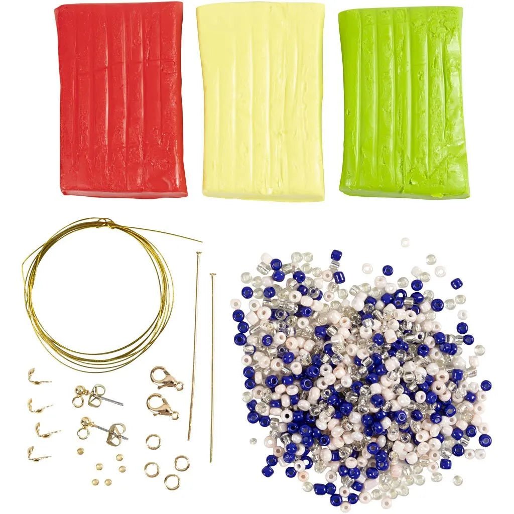 Kid's Necklace And Earrings Mini Jewellery Craft Kit Royal Blue - All Materials Included - Home-Crafts