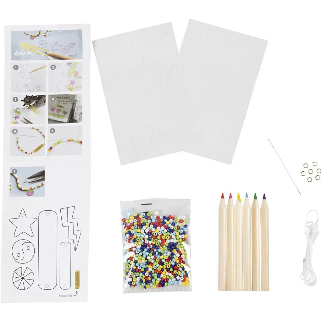 Kid's Shrink Plastic Bracelets Mini Craft Kit Jewellery - All Materials & Instructions Included