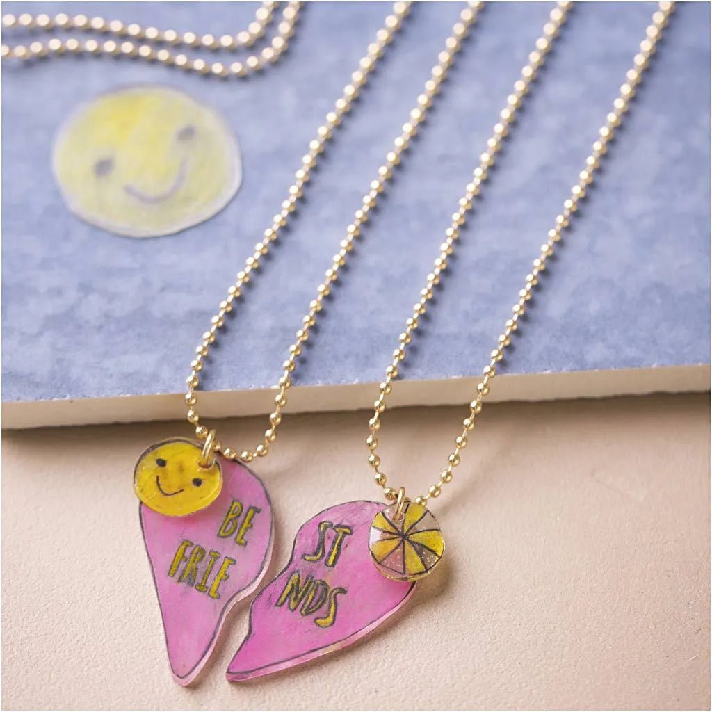 Kid's Shrink Plastic Friendship Necklaces Mini Craft Kit Jewellery - All Materials & Instructions Included