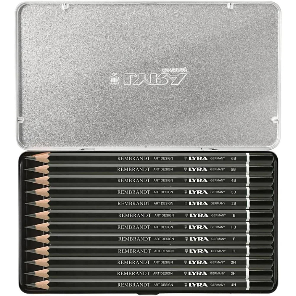 Lyra Premium Quality 12 Artists Drawing Pencils Tin Professional Set 6B to 4H