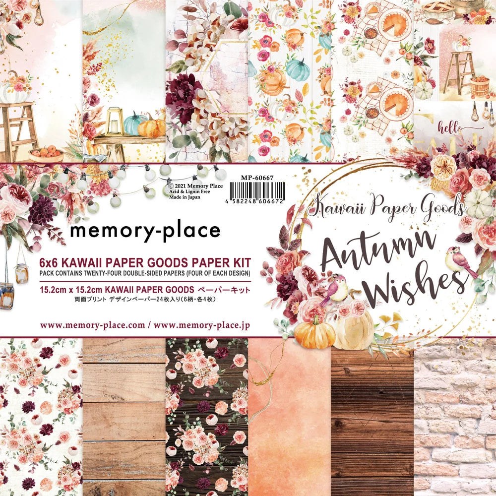 Kawaii Autumn Scrapbook Paper - 24 Double-Sided 6x6 Inch Sheets