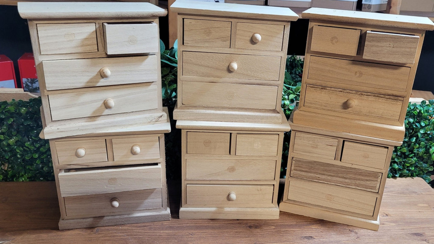 Mini 17cm Wooden Jewellery Box Large & Small Drawers SECONDS CLEARANCE - Home - Crafts