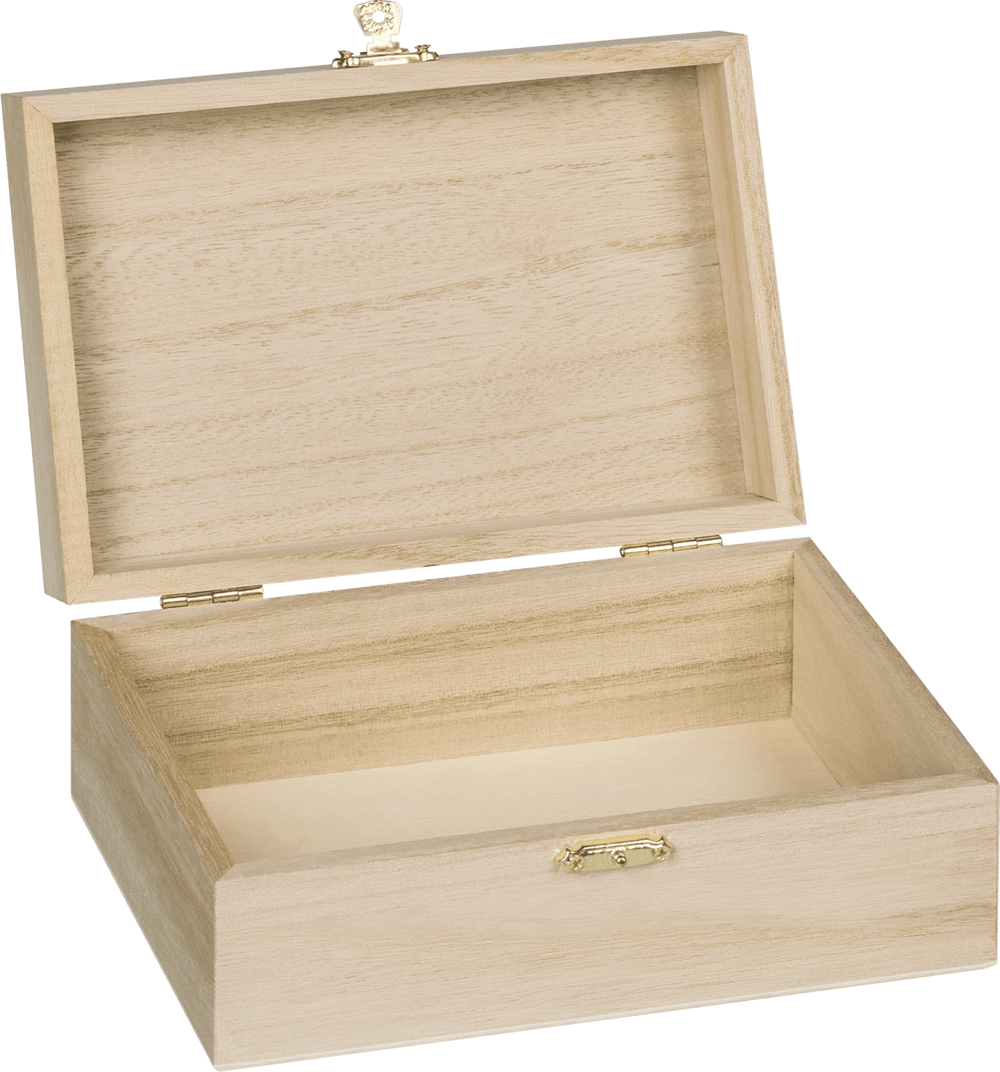 Natural Wooden Box Hinged Lid and Lock 12x18x7cm Single Compartment Craft Box