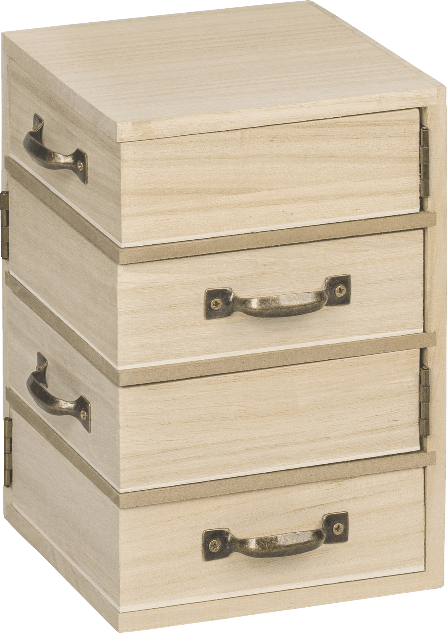 Natural Wooden Commode 12x12x18.5cm 4 Swing-Out Drawers Metal Handles Craft Box