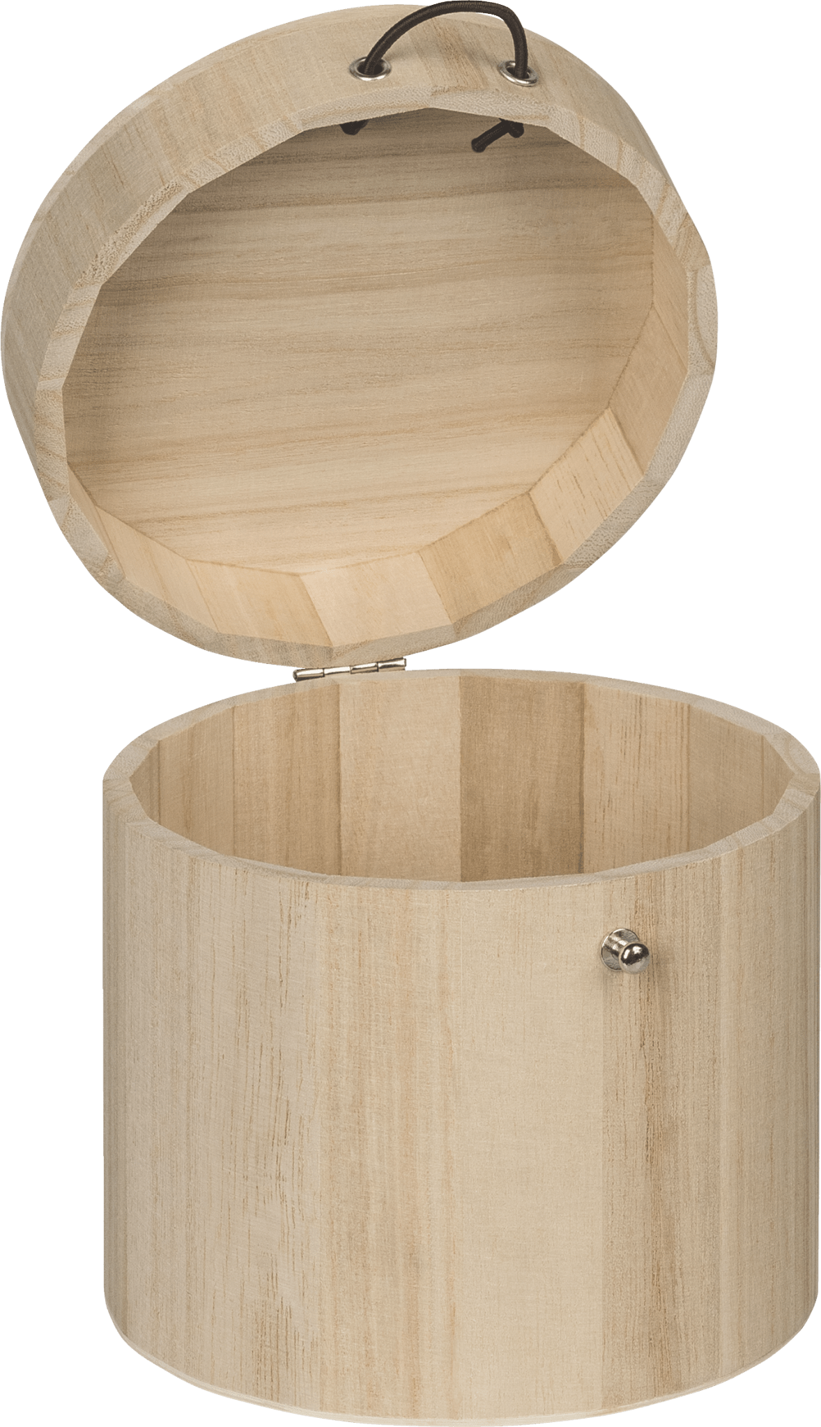 Natural Wooden Round Box 15cmx15cm Elastic Cord & Button Fastening Box Craft