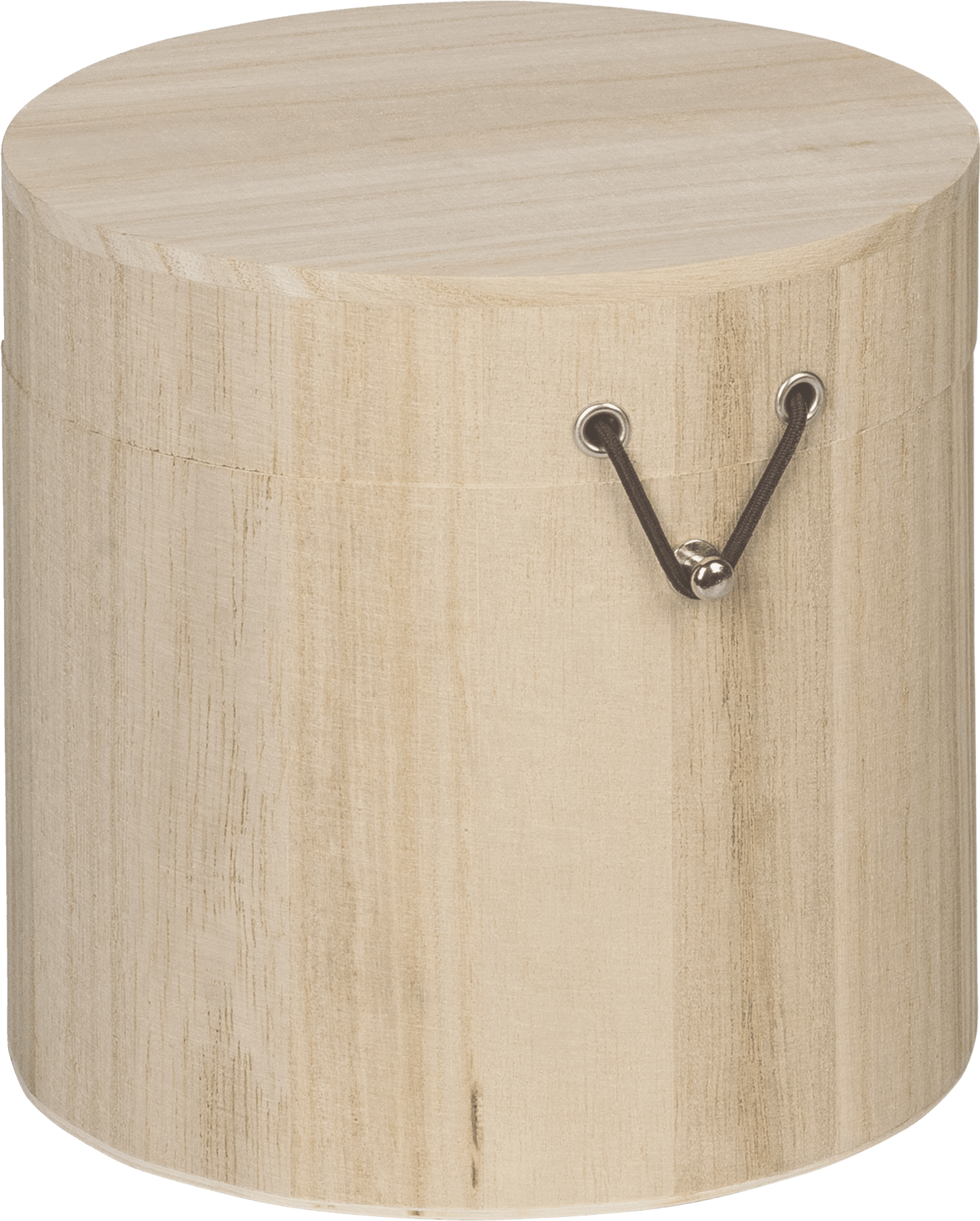 Natural Wooden Round Box 15cmx15cm Elastic Cord & Button Fastening Box Craft