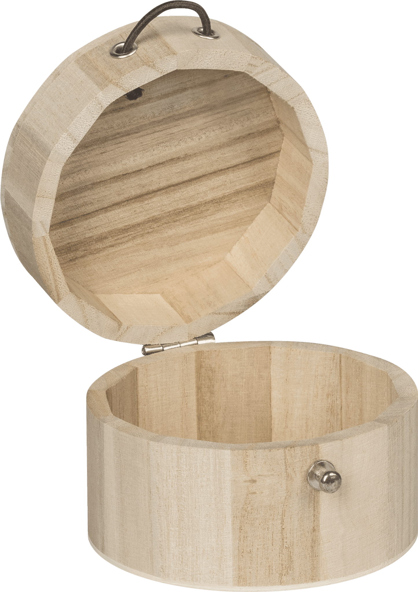 Natural Wooden Round Box 7cmx10cm Elastic Cord & Button Fastening Box Craft