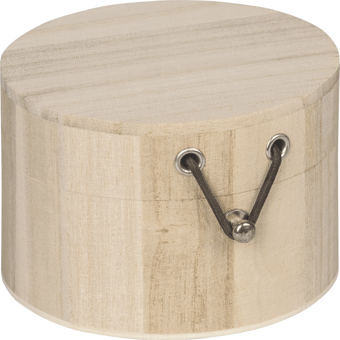 Natural Wooden Round Box 7cmx10cm Elastic Cord & Button Fastening Box Craft