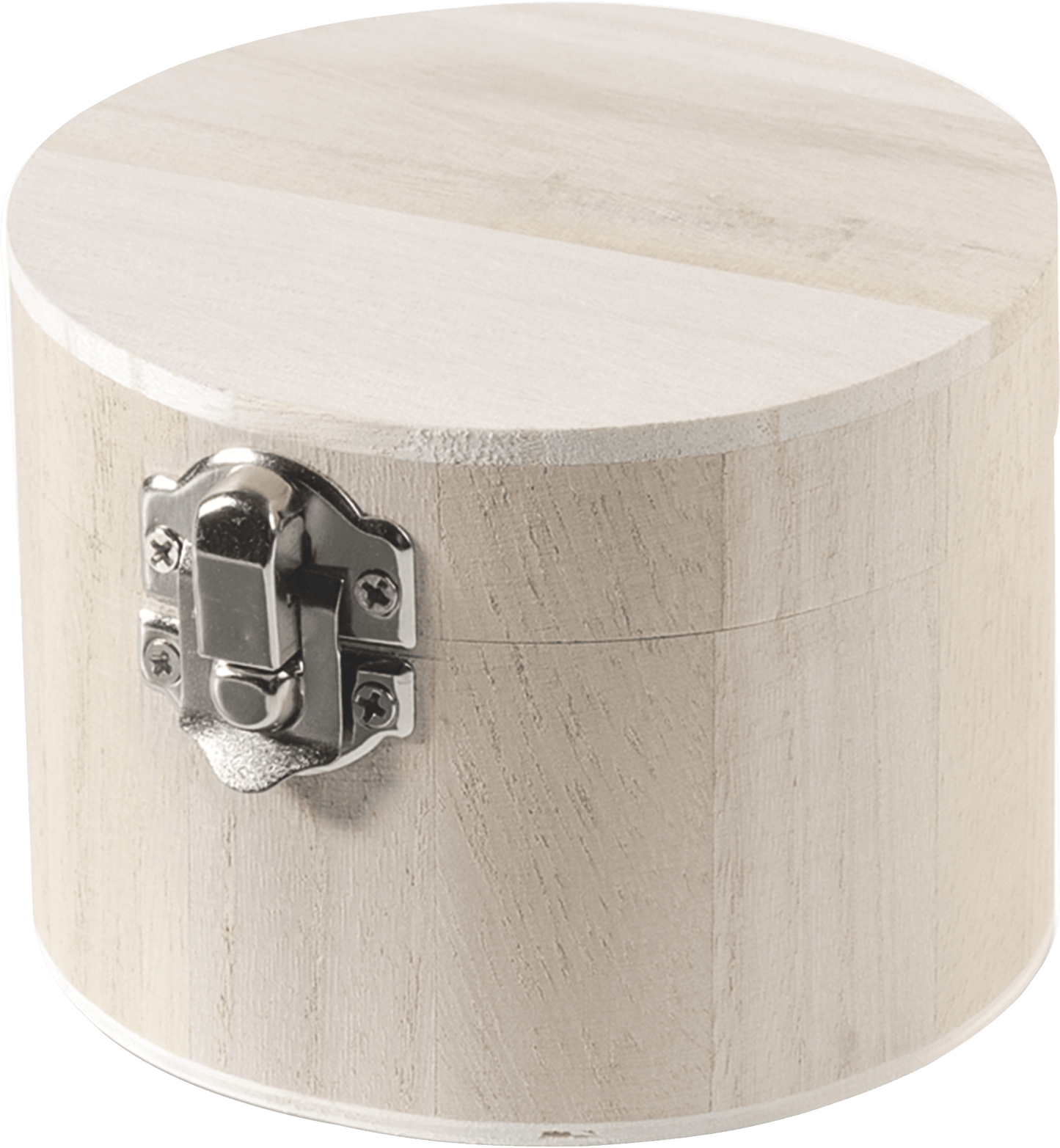 Natural Wooden Round Box 7x9.5cm Hinged Lid & Lock Craft Project