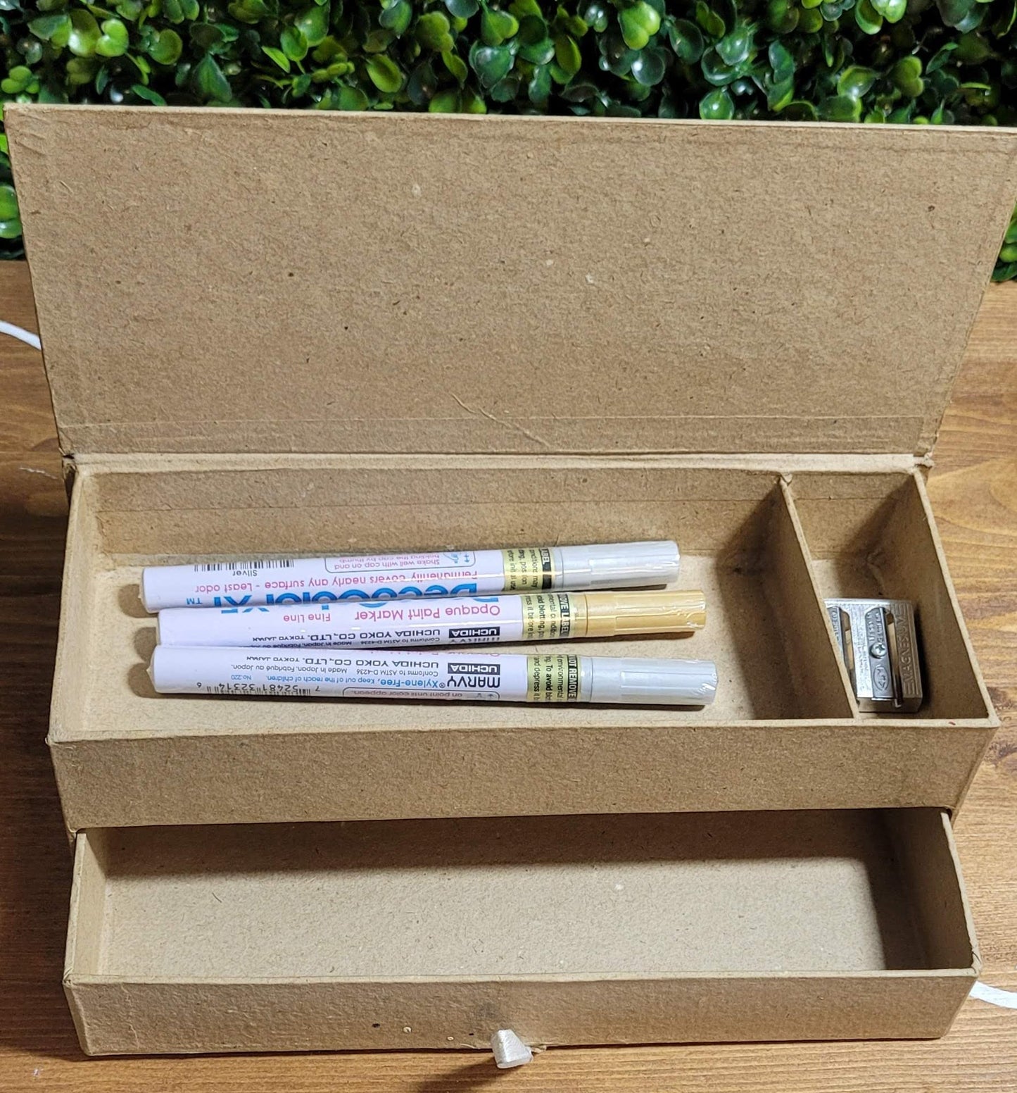 Paper Mache Pencil Case With 2 Compartments One Drawer Stationery - Home - Crafts