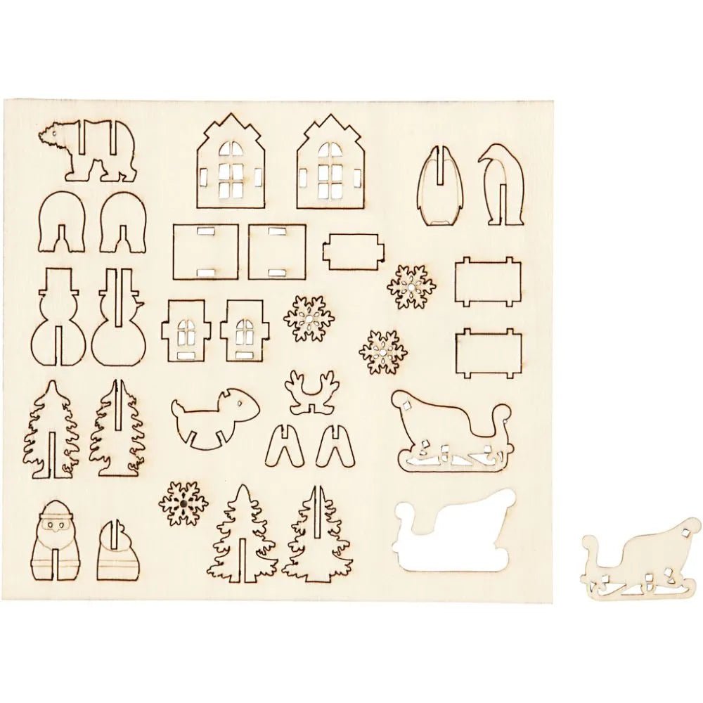 Plywood Christmas Self Assembly Figures With Foot 15.5cmx17.5cm Decoration Craft