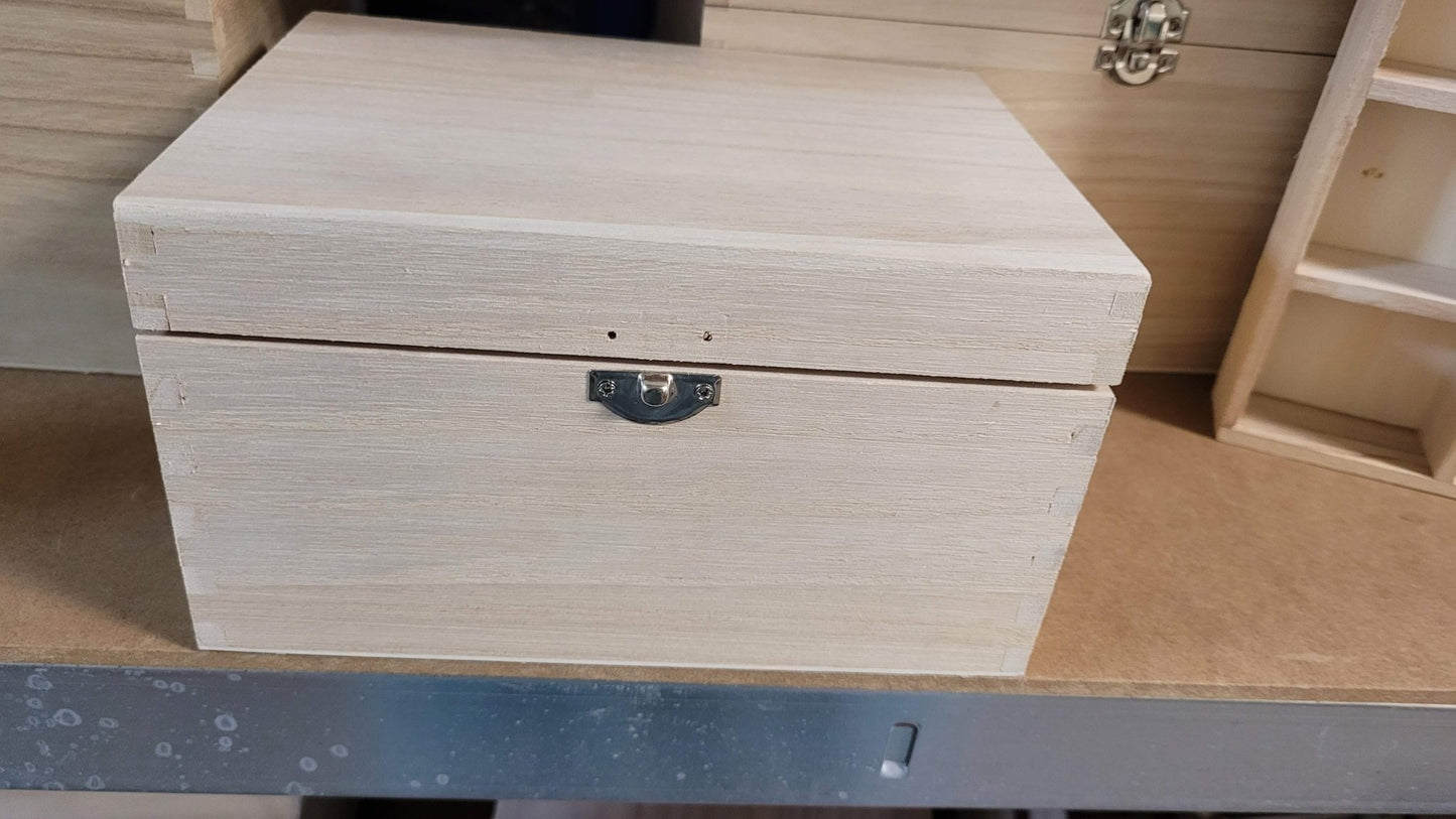 Seconds Grade C Wooden Box With Hinged Lid Treasure Memory Chests Storage Metal Clasps - Choose Size - Home - Crafts