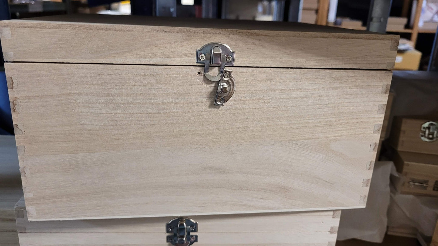 Seconds Grade C Wooden Box With Hinged Lid Treasure Memory Chests Storage Metal Clasps - Choose Size - Home - Crafts