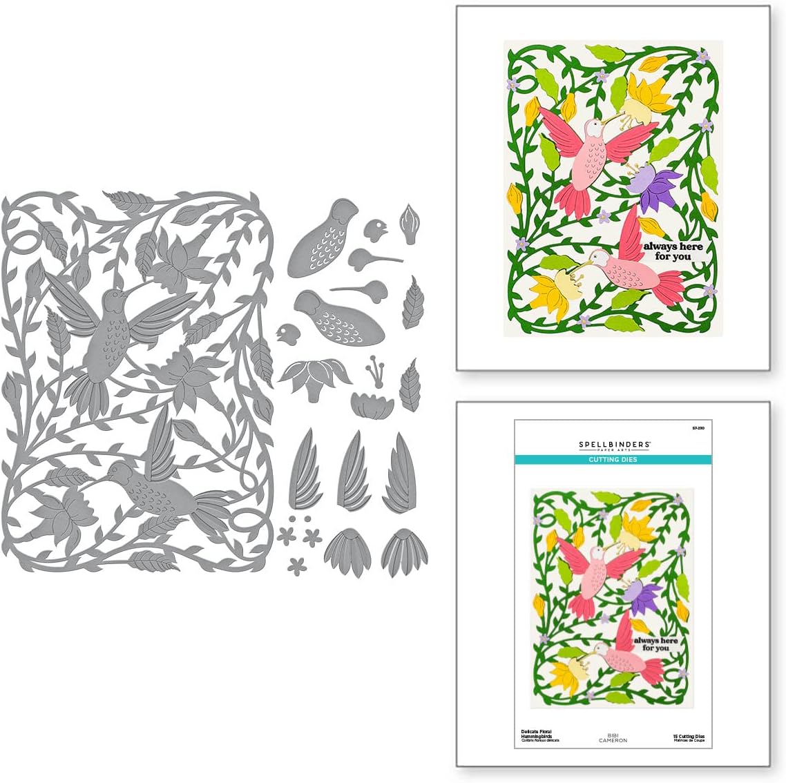 Spellbinders Delicate Floral Hummingbirds by Bibi Cameron Etched Dies