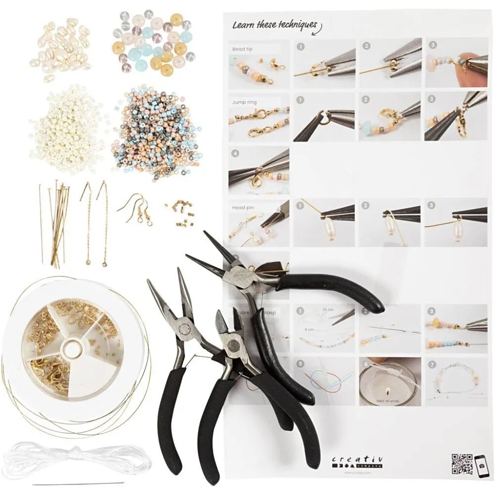 Starter Jewellery Craft Kit With Freshwater Pearls, Glass Beads, Rocaille Seed Beads